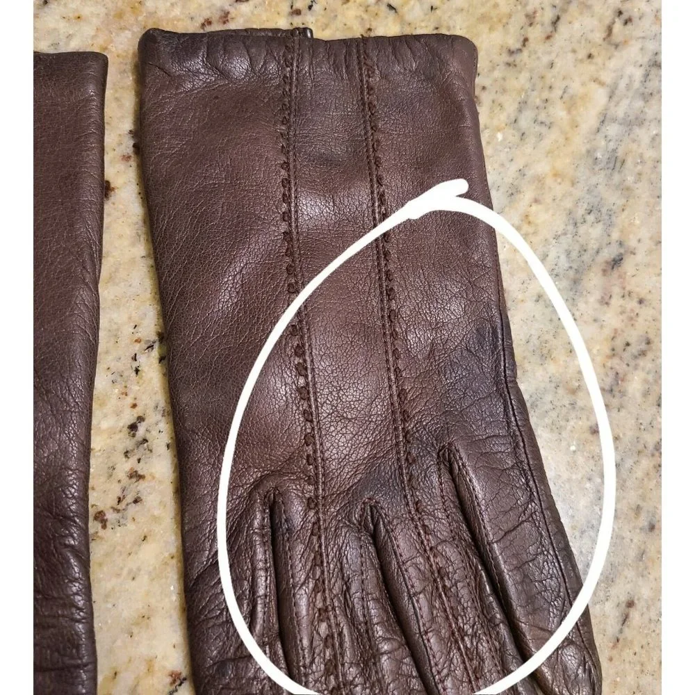 Vintage Size S 6.5 Brown Leather Acrylic Knit Lined 8
